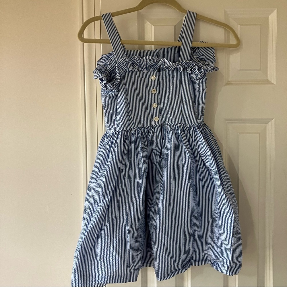 Polo Ralph Lauren Girls Seersucker Striped Ruffled Dress with Pockets (10) - Picture 2 of 10